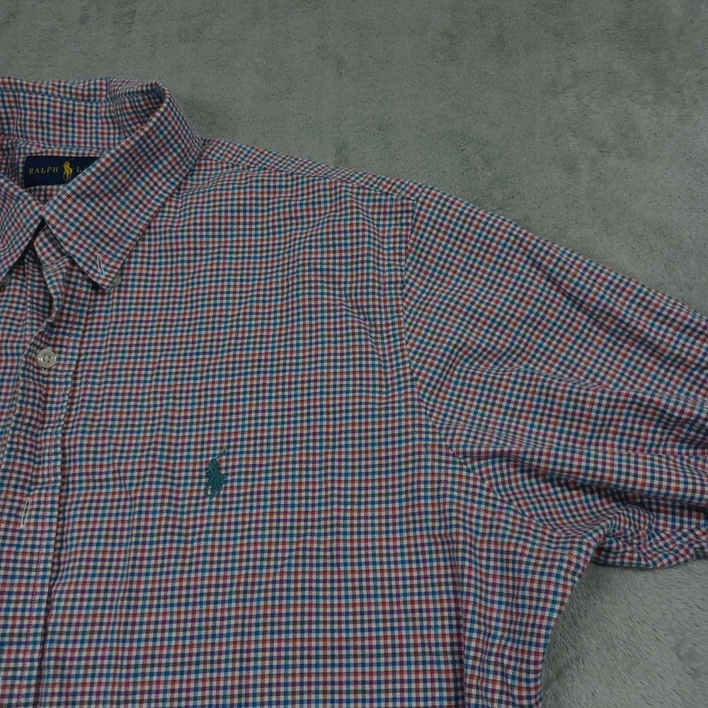 Ralph‎ Lauren Shirt Mens Large Blue Plaid Preppy Casual Button Down A4